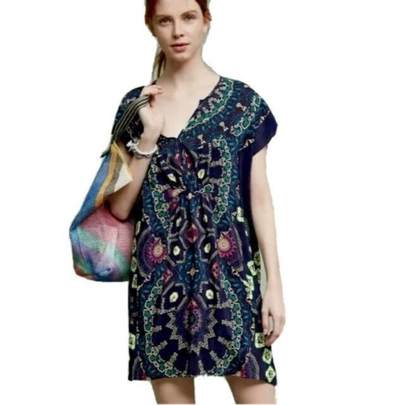 Maeve Dresses & Skirts - Anthropologie Maeve Womens Large Tunic Dress 100% Silk Medallion Colorful